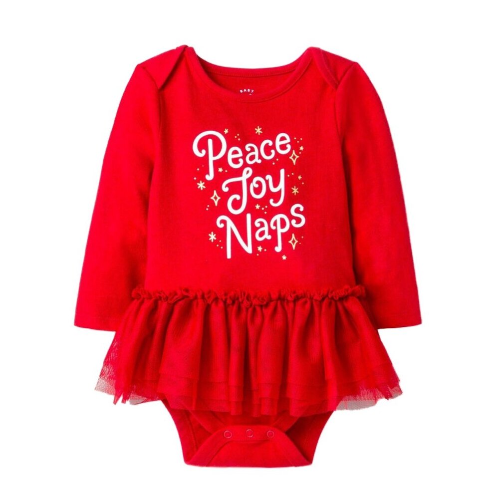 NEW Cat & Jack Peace Joy Naps Long Sleeve Christmas Holiday Skirted Tutu Onesie